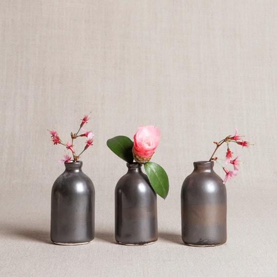Black Minimalist Bud Vases // Set of Three by