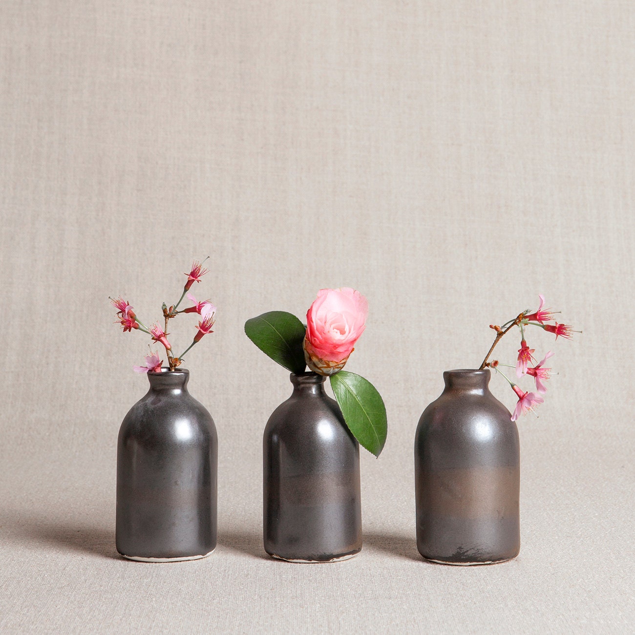 Black Minimalist Bud Vases // Set of Three by