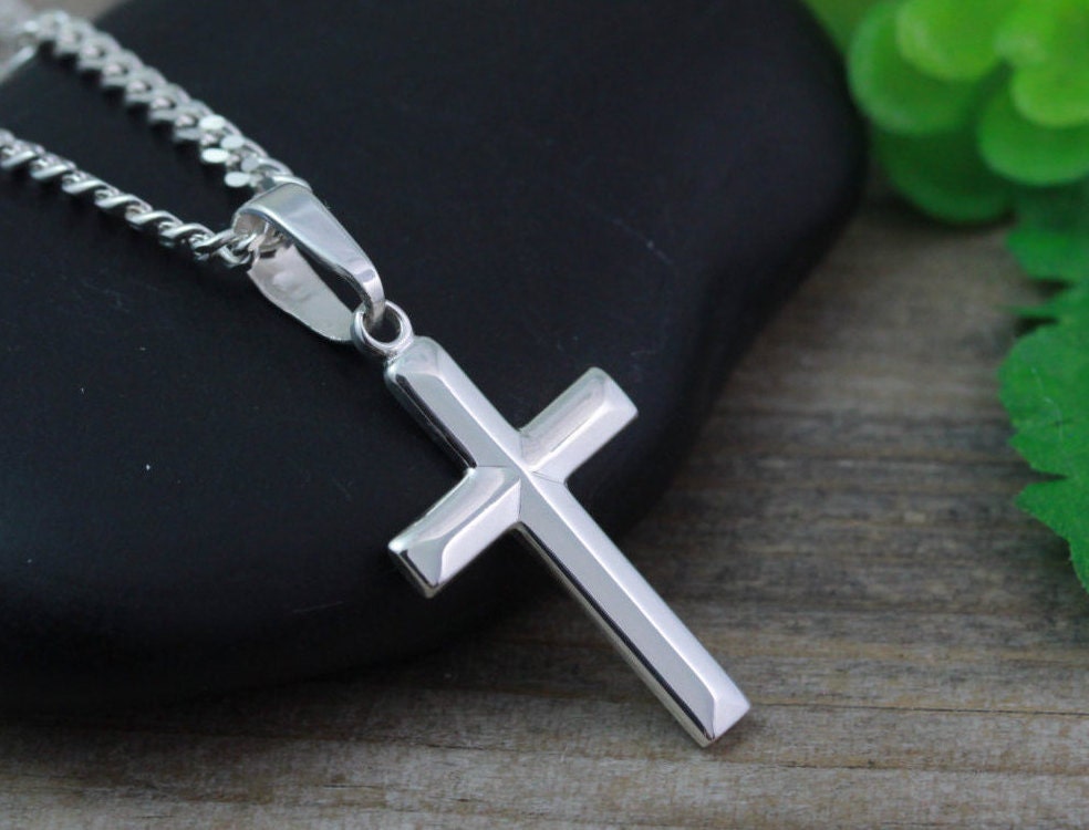 Sterling silver Cross Necklace Small Cross Baptism by LifeOfSilver