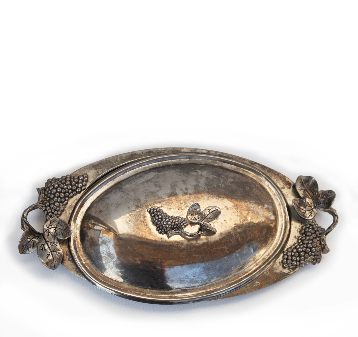 GODINGER Silver Plated Grape Oval Serving Tray Large Cheese
