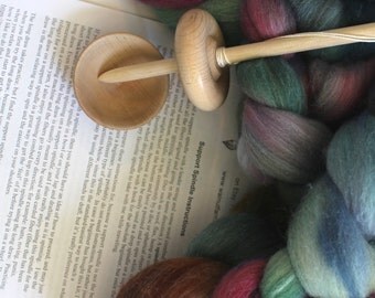Support Spindle w/ 4oz Wool and Bowl for Supported Spinning Handspun Roving Top Yarn Whorl
