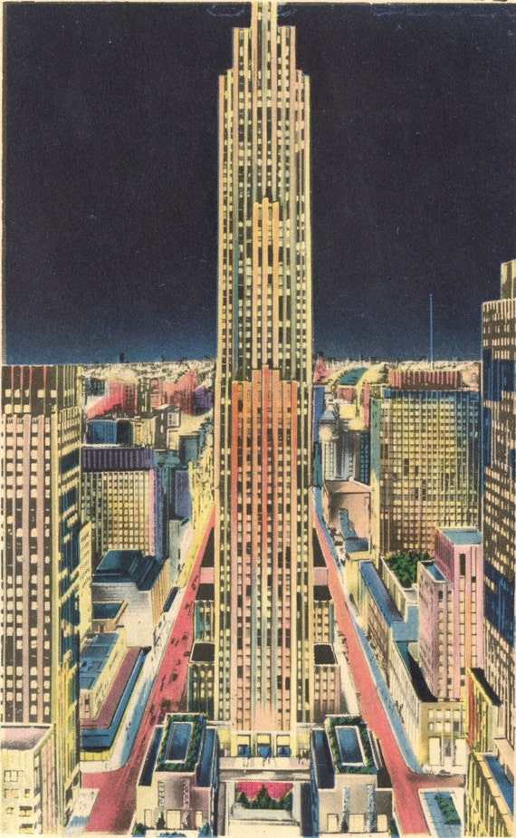 Rockefeller Center at Night New York City circa 1940s