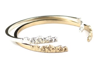 Nature Bracelet Mountain Bracelet Nature Jewelry Gold Cuff Bracelet Textured Cuff