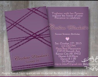 Purple Sweet 16/ quincenera Invitation