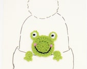 Frog Applique, Crochet Frog, Hat Applique, Animal Motif, Sewn on Applique, Kids Clothing, Green Frog, Craft supplies, Handmade Applique,