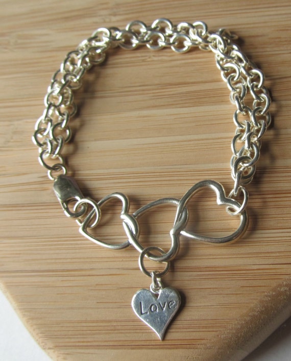 Heart Link Bracelet Chunky Silver Bracelet by NikkiHillsDesign