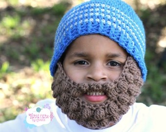 Custom Beard Crochet Hat, Bobble beard hat, Baby beard hat, Infant beard hat, Sizes from 0-3 months to Large Adults, Winter hat, Boy Girl