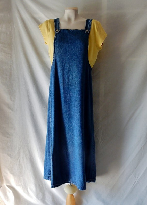 M Denim Overall Jumper Dress Full Floor Length by CoCoRoseVintage
