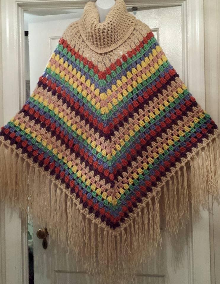 Crochet Cowl Neck Poncho Poncho With Fringe by PunkinPatchApparel