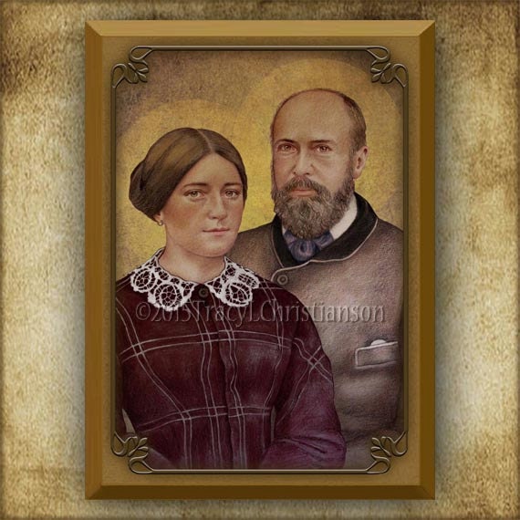 Saints Louis & Zelie Martin Wood Icon and Holy Card GIFT SET