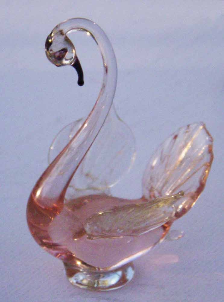 Vintage Glass Figurine Delicate Pale Pink Swan Circa