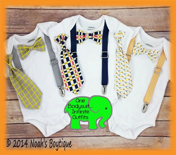 Cute Baby Boy Clothes - Yellow and Grey Tie - Spring Wedding - Baby Boy Outfits - Newborn Boy Clothes - First Birthday Outfit by NoahsBoytiques