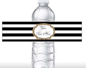 INSTANT DOWNLOAD Black & White Stripe Gold Glitter Water Bottle Label - Editable Water Bottle Label DIY Label 0134 0150 0129 0152 0223 0224