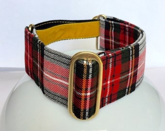 Tartan Simple Adjust Martingale Collar in 1.5"/38mm and 2"/50mm with solid brass fittings, velvet and polypropylene webbing