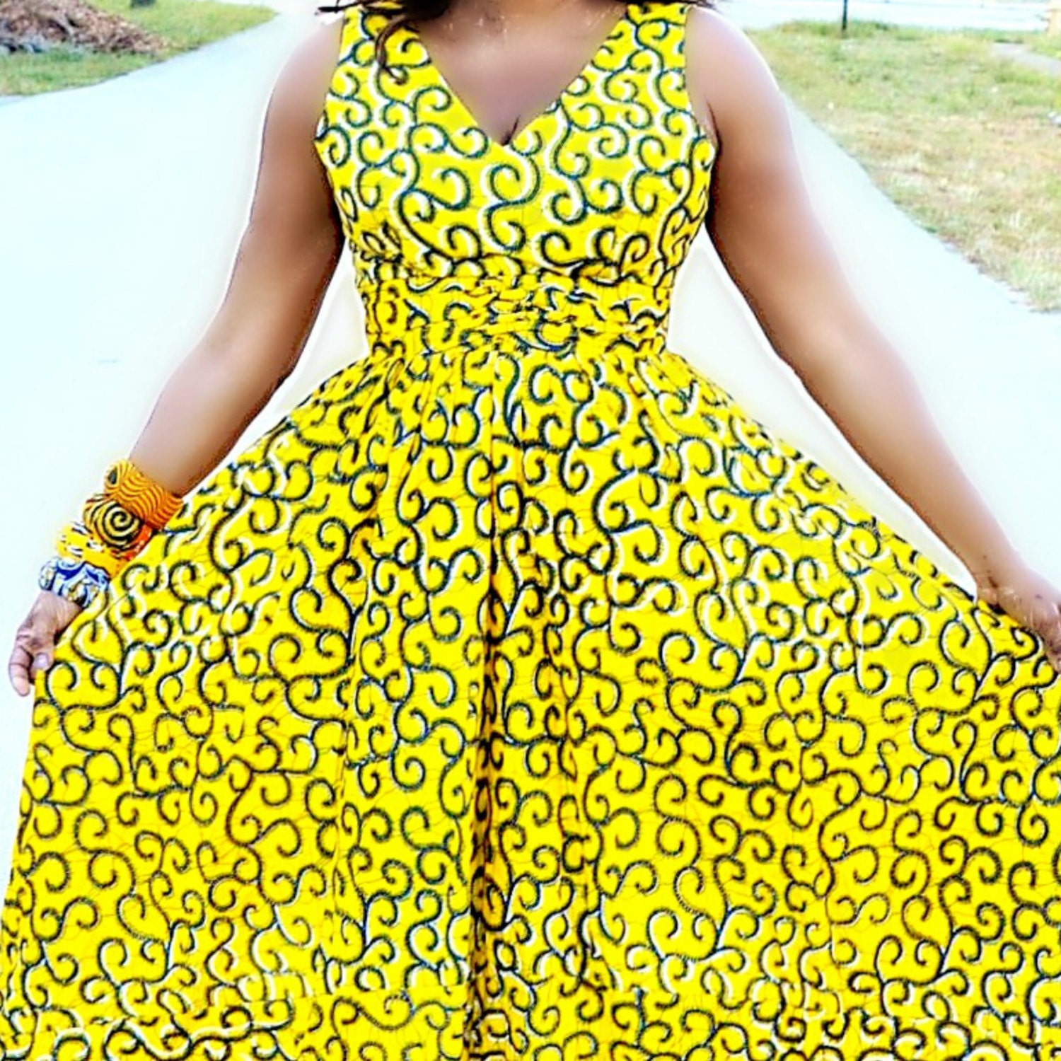 African Print Dress Yellow African Print Maxi by ZabbaDesigns