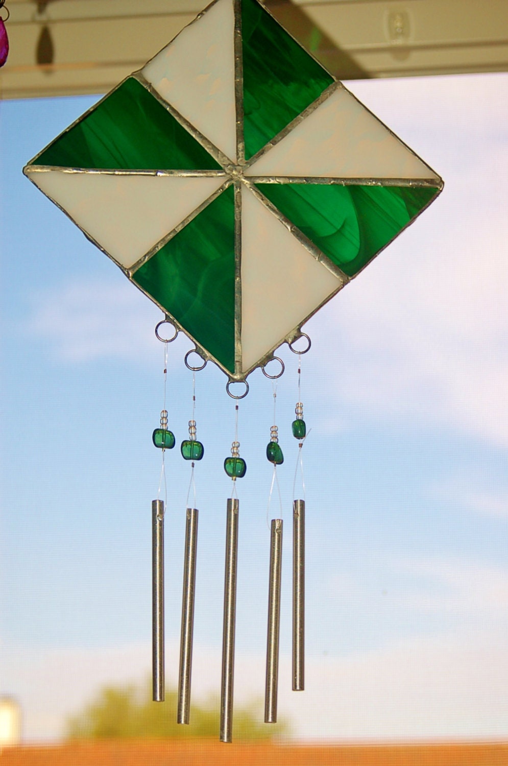 Stained Glass Wind Chimes Wind Spinner in Green and