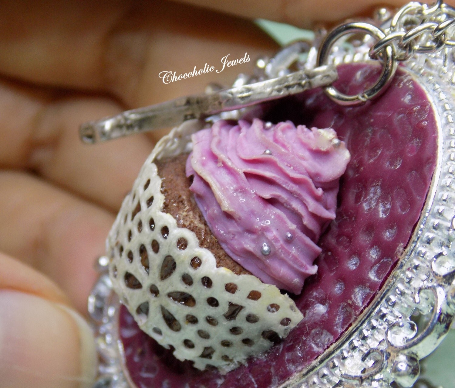Cupcake necklace Chocolate muffin pendant food jewelry