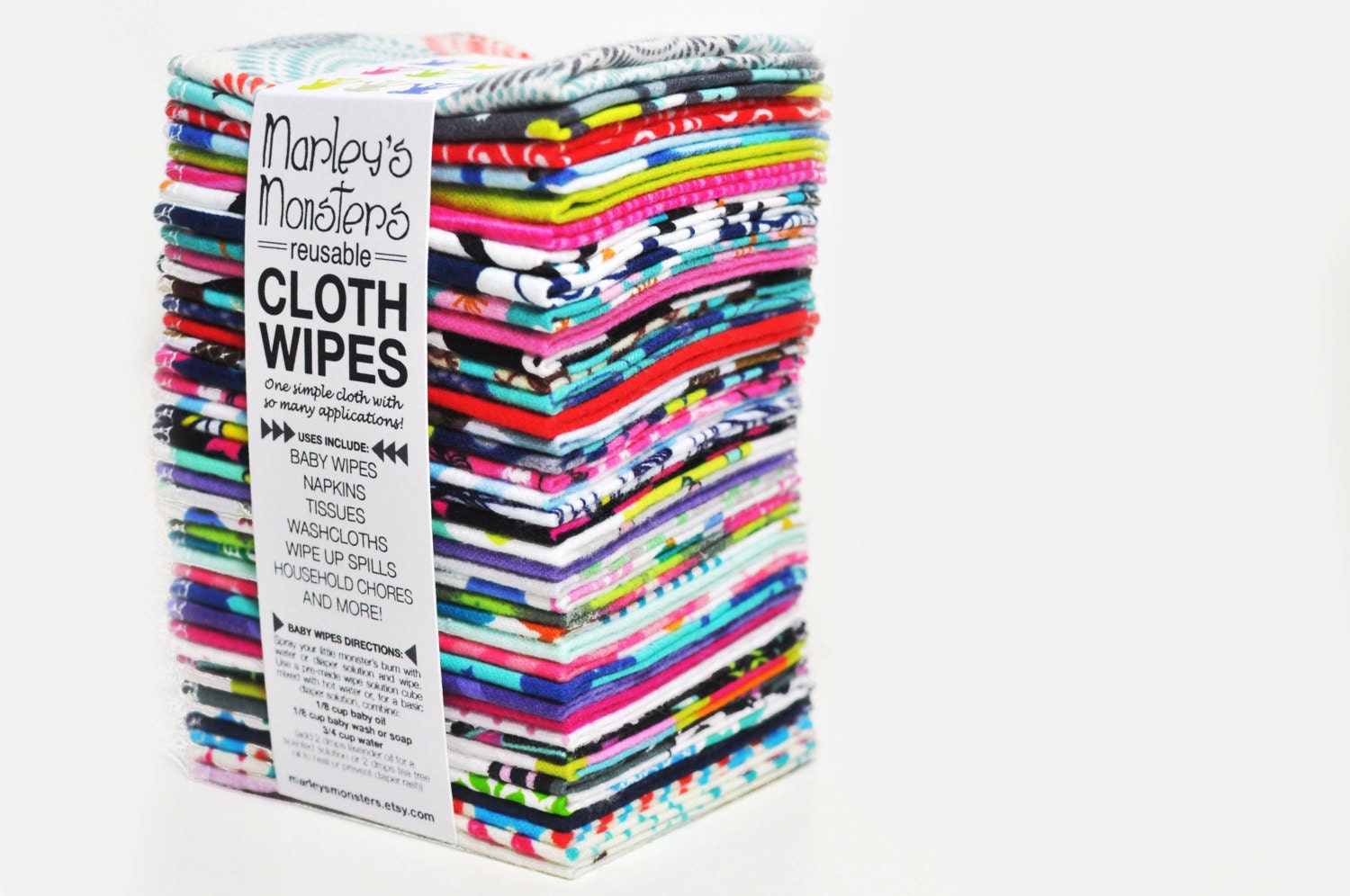 40 Reusable CLOTH WIPES variety pack. You choose prints