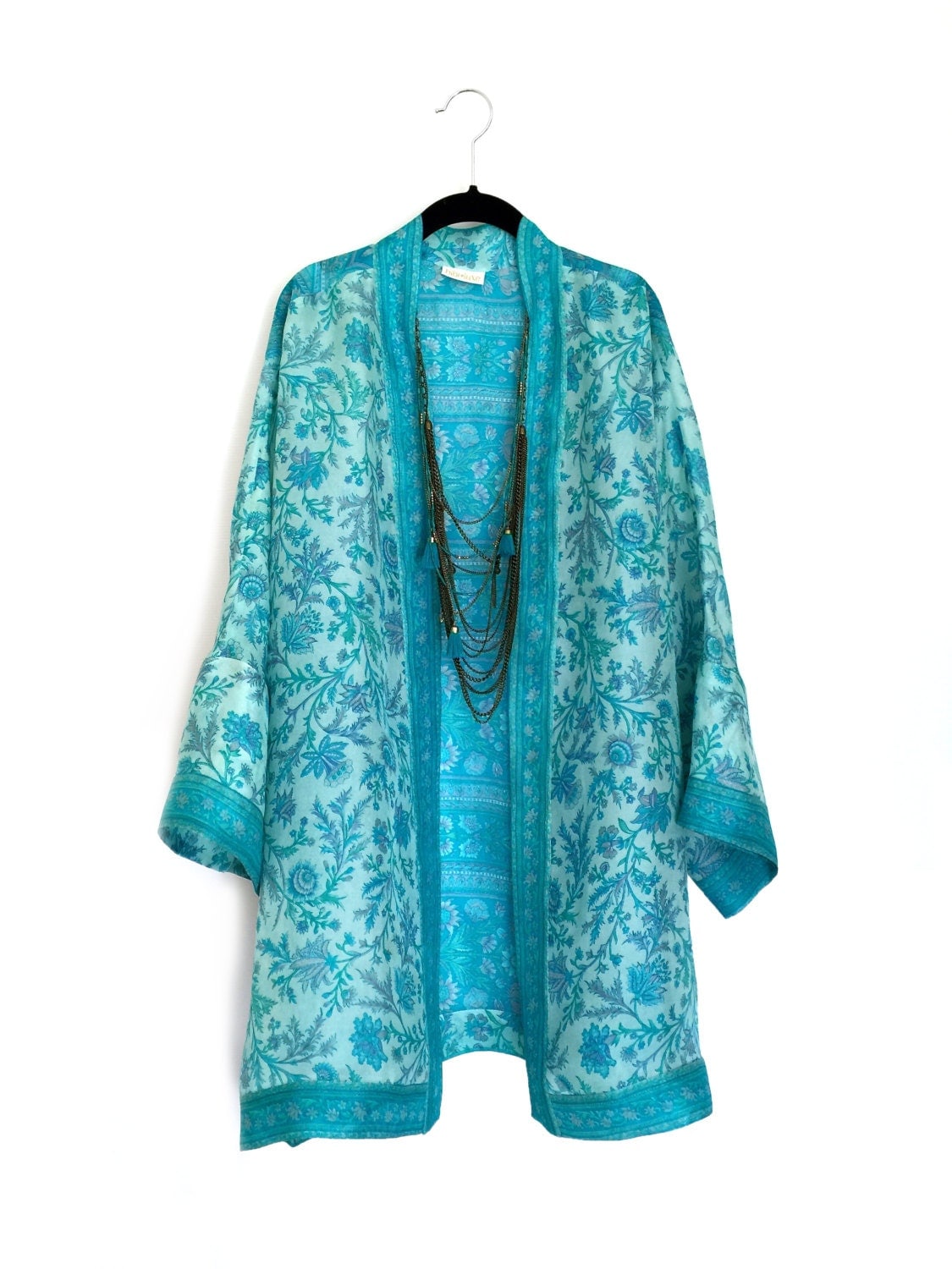 Silk Kimono jacket oversized cover up in turquoise with an