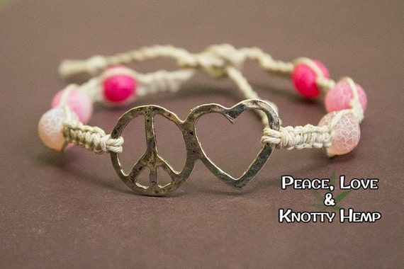 Peace & Love Hemp Anklet, Crackle Agate, Ankle Bracelet,Macrame Anklet, One of a Kind, Handmade, Hippie Anklet,Boho Chic,Festival Jewelry