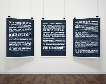 3 for 2, Franklin Roosevelt, Abraham Lincoln, Thoeodore Roosevelt, Quote print, Inaugural Address, Typography print, American history