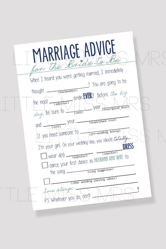 Printable Mad-lib Bridal Shower game // Navy or Navy + Teal
