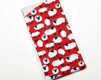 Sheep Glasses Case, Sunglass Pouch, Eyeglass Holder - Red and White Sheep Gift