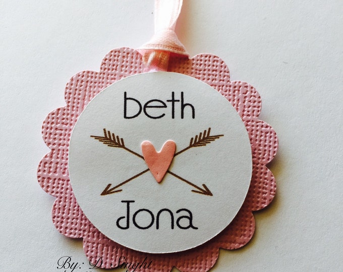 12 Personalized Party Tags. Round Scallop Party Favor Tags. Gift Tags for Weddings, Bridal Showers. Baby Shower