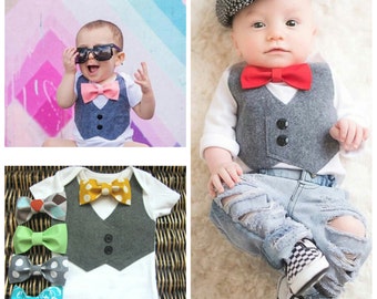 Baby Boy Clothes - Baby Boy Wedding Outfit - Bow Ties for Boys - Boy Baptism Gift - Take Home Outfit - Bow Tie and Suspenders - Ring Bearer