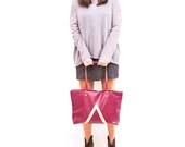 Magenta Leather Tote, Lined Zipper Shopper, Gold Geometric Hobo Bag, Everyday Tote Bag, Laptop Purse, Back to School