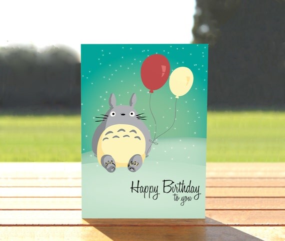 Totoro Studio Ghibli Birthday Greeting Card by PaperBoundLove