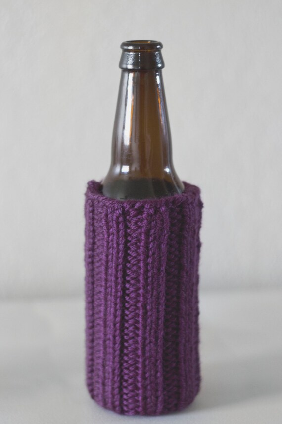 Purple Beer Cozy Knit Beverage Holder Beer by KnitsbyVeronica