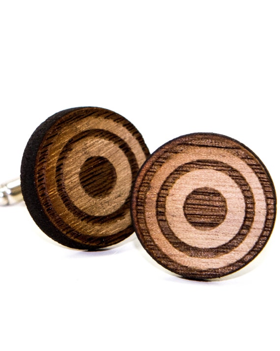 Round Bullseye Men's Wood Cufflinks Geometric Circle