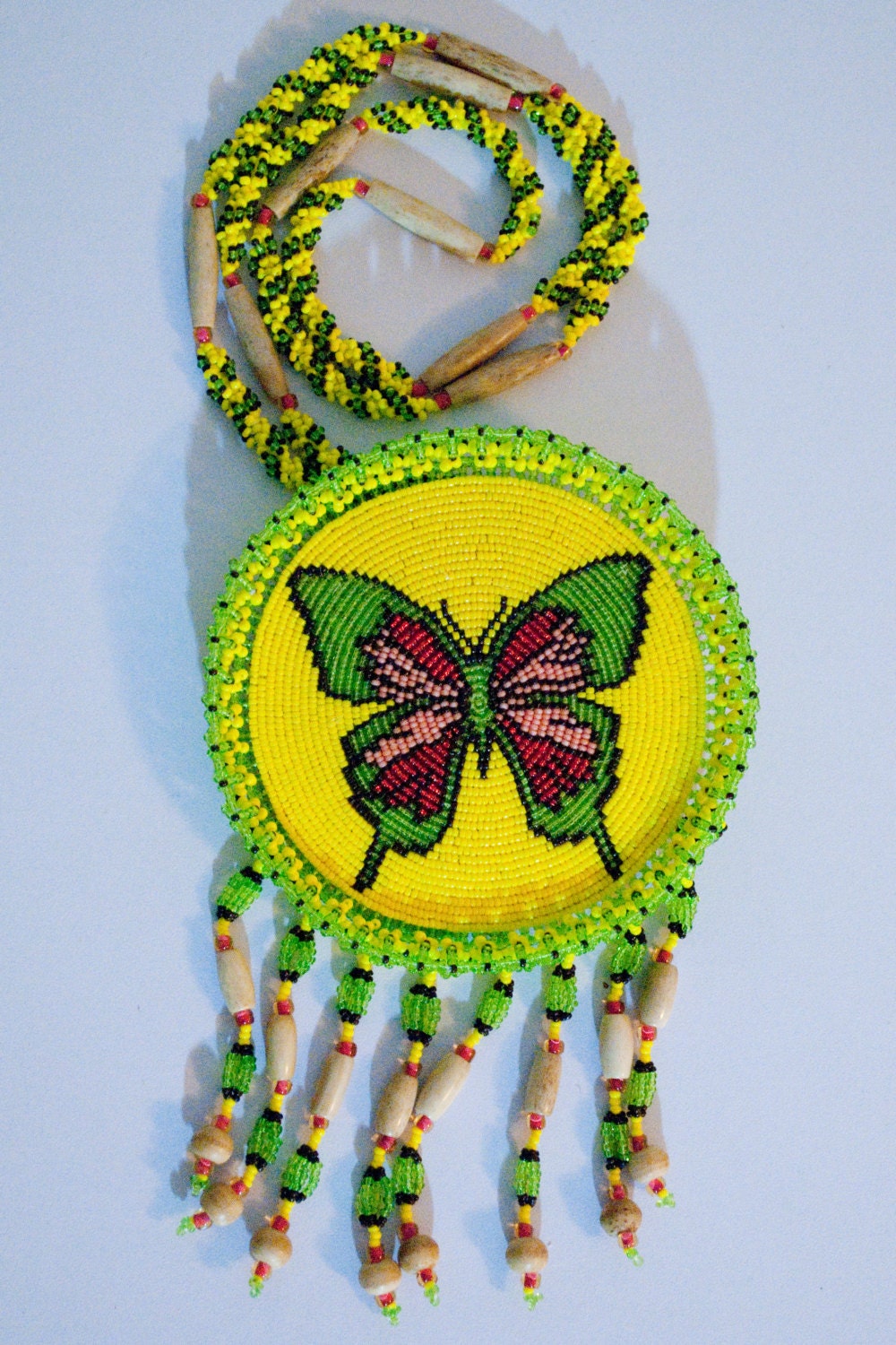 Native American Beaded Butterfly Medallion Necklace