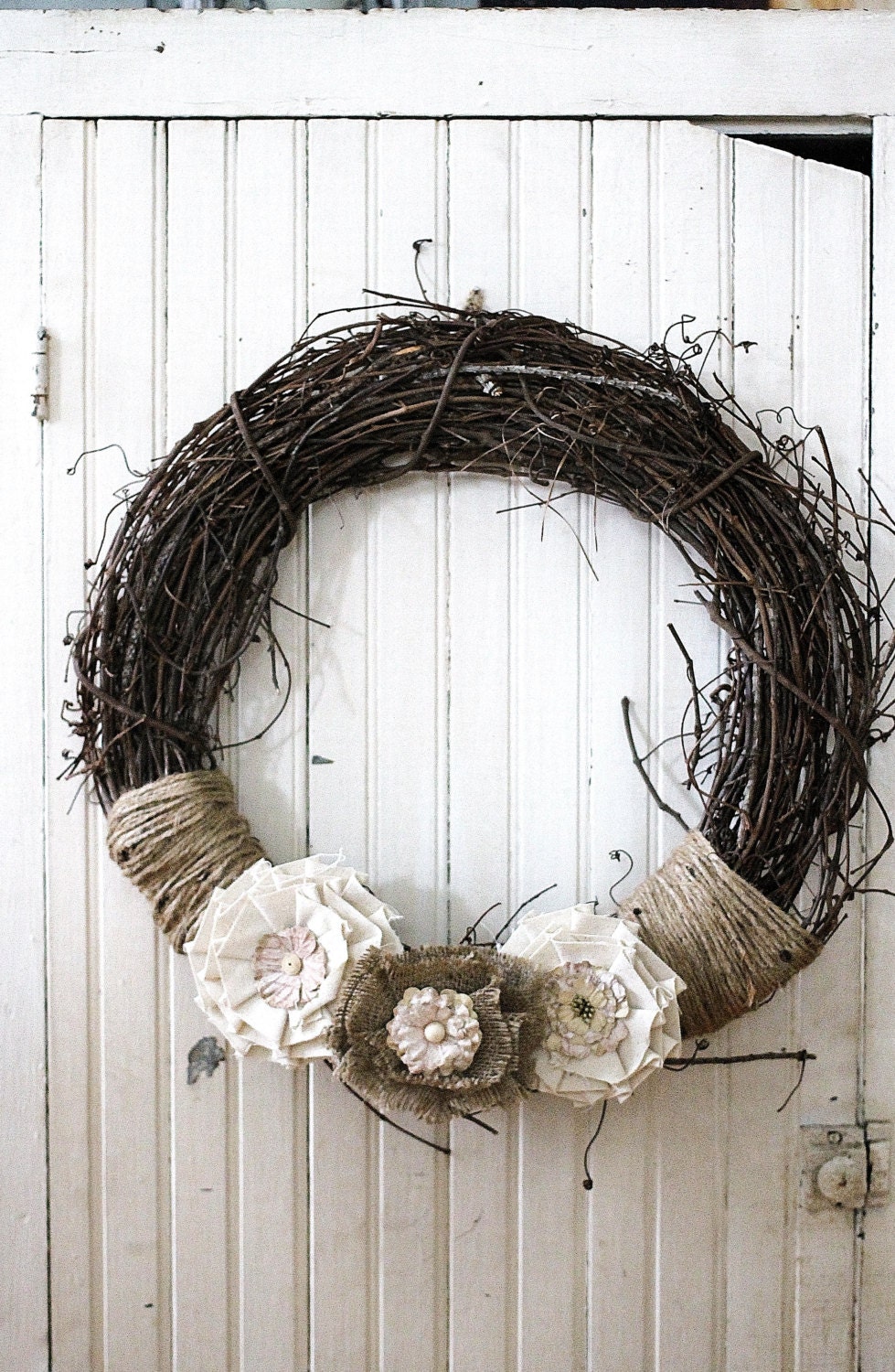 Free Shipping Twig Burlap Flower Twine Wreath