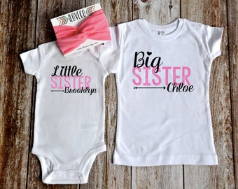 Big Sister T-Shirt & Little Sister Bodysuit / Headbands Optional / Photo Prop / Big Sister Little Sister Outfit
