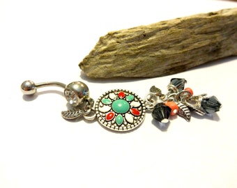 Cool Belly Button Ring, Sexy Crystal Belly Button Ring With Swarovski Crystal Bead, Gypsy Body Jewelry, Southwest Jewelry, Silver Navel Ring