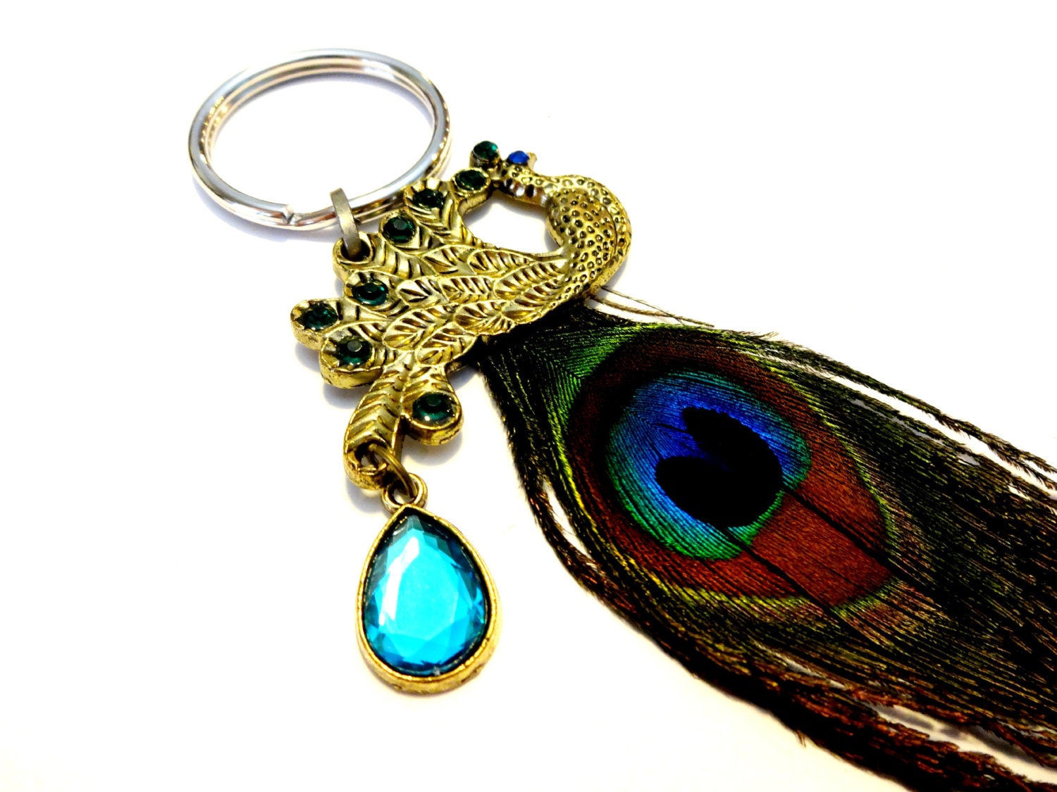 Peacock Feather Keychain Brass Key Ring Peacock By Yourstrulli 8512