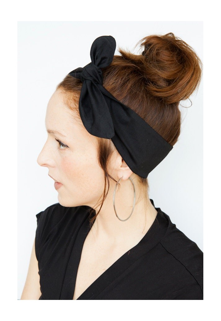 Black Headband Tie up Headband Black Hair Scarf Black Head