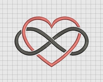 Heart Infinity Embroidery Design in 2x2 3x3 4x4 5x5 and 6x6 Sizes