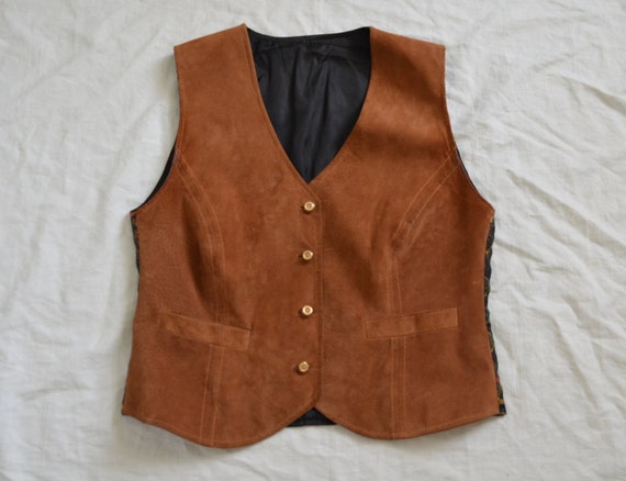 Womens Brown suede vest leather waistcoat vintage Formal