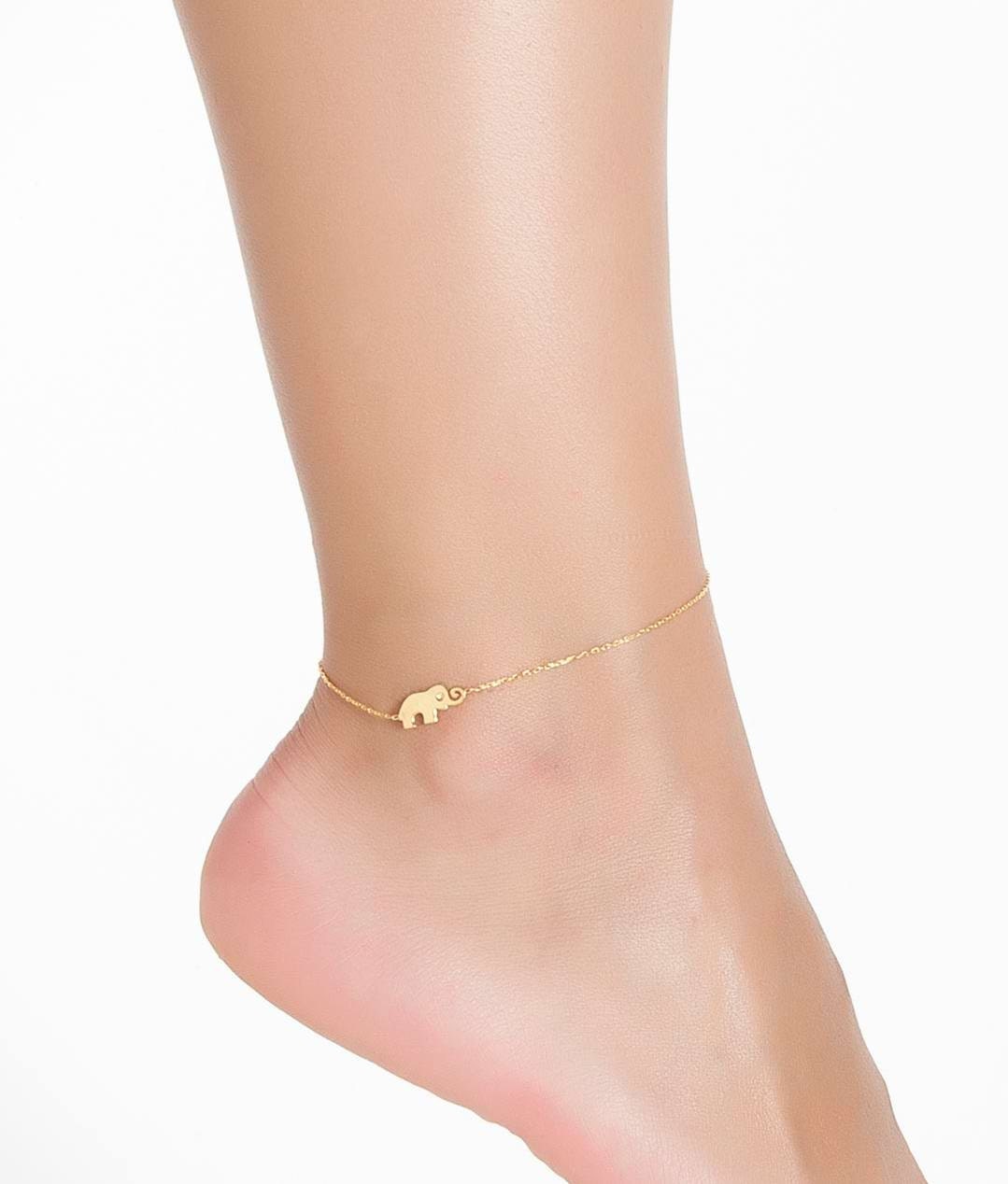 14K solid gold Tiny elephant anklet very cute and delicate