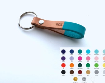 Custom Color & Personalized Leather Keychain - Hand Stamped Thick Leather Keychain with Custom Colors