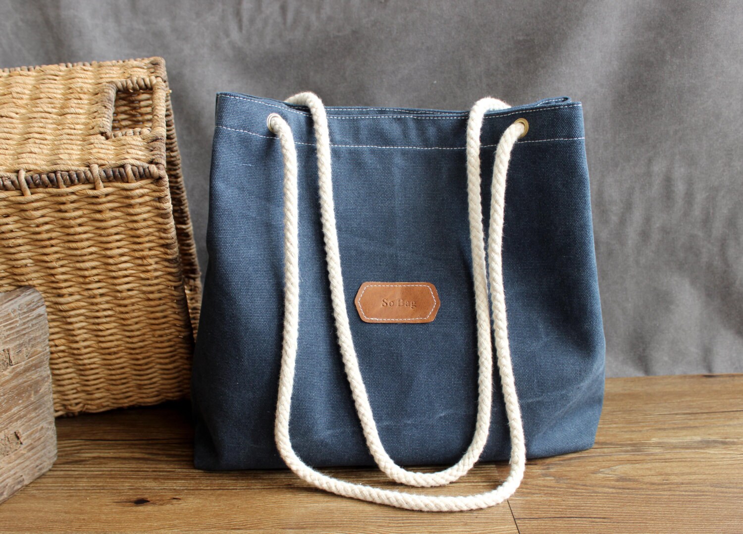Blue Hemp Rope Canvas bag Women Messenger bag by SoBag1989 on Etsy