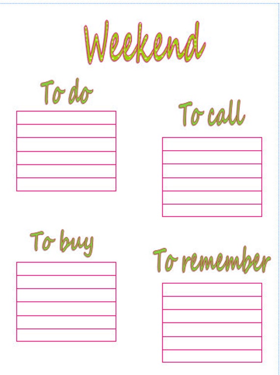 Weekend to do list by JohnsonPrintables on Etsy