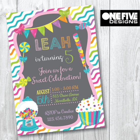 Candy Party Birthday Invitation Printable 5x7