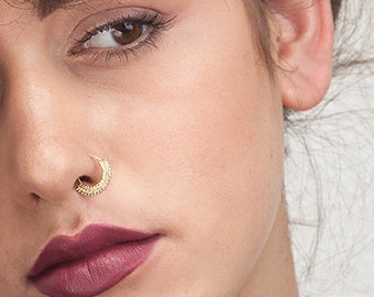 Indian Nose Ring, Gypsy Nose Ring, Primitive Nostril Ring, Hippie Nose Ring, Hindu Nose Hoop, Gold Nose Ring, Nose Ring, 18g