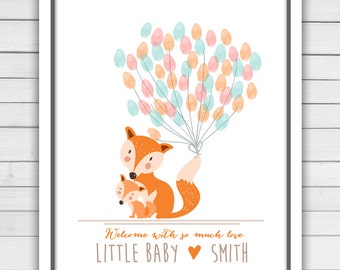 Fox Baby shower guestbook thumbprint guestbook baby shower fingerprint baby shower thumbprint Woodland baby shower guestbook Fox PRINTABLE