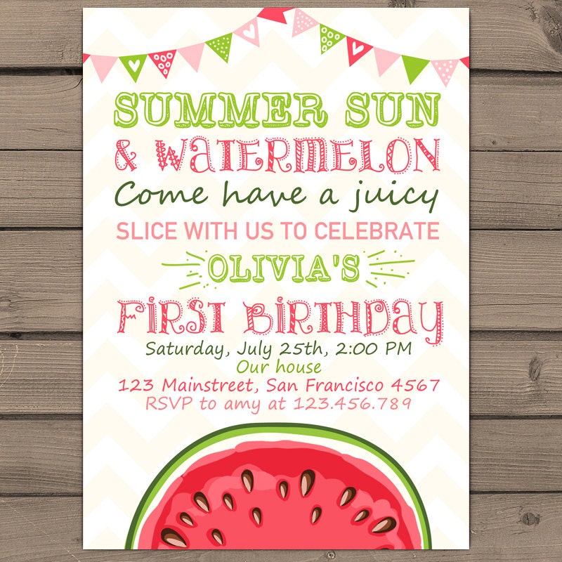 Watermelon Birthday invitation Sunshine Summer First Birthday
