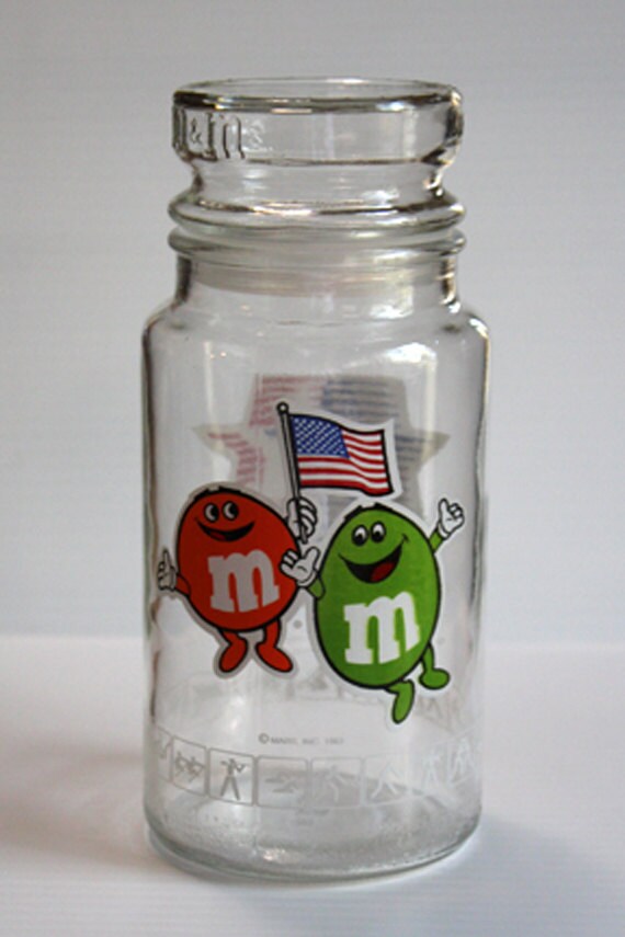 M & M Olympics glass jar vintage glass jar 1984 Los Angeles
